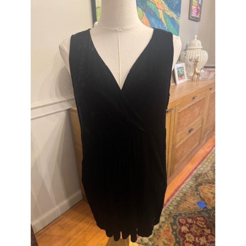 Eileen Fisher Womens Black Velour Surplice V-Neck Sleeveless Wrap Dress XS